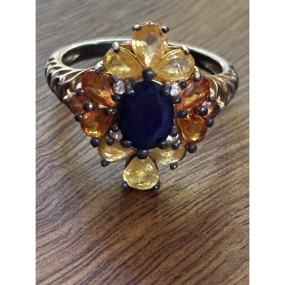 Sterling Silver Multi Color Sapphire Ring Size 9
